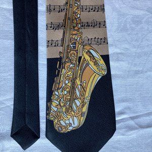 GOLD SAXOPHONE TIE Necktie Sax Music Notes Band Instrument -Keystone Hand Made